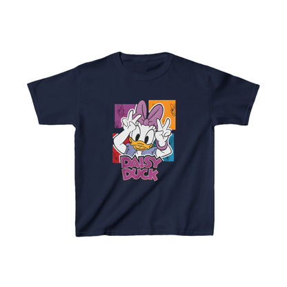 Unisex Kids Daisy Duck Cotton T-Shirt Tee in navy, featuring a charming Daisy Duck graphic, a luxurious addition to any child's wardrobe.