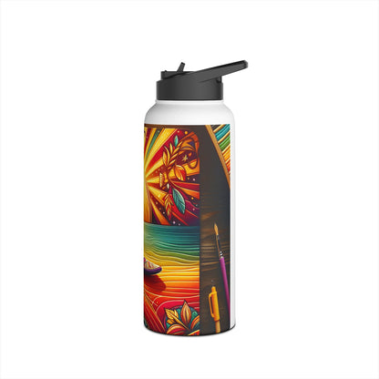 Sophisticated Fantasy Paddleboarding Stainless Steel Water Bottle with intricate designs and vibrant colours, reflecting the adventurous spirit of paddleboarding.