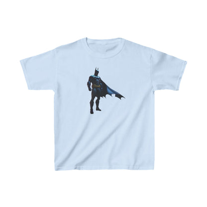 Kids Batman Heavy Cotton T-Shirt in soft light blue showcasing the iconic Batman logo, ideal for fashionable superhero fun.