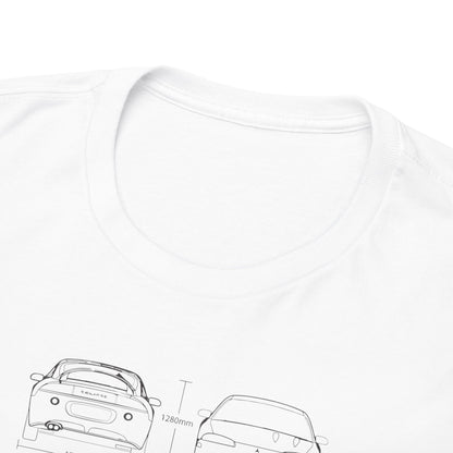 Close-up of the neckline of the Mitsubishi Eclipse GST t-shirt, showcasing premium fabric and detailed illustrations, representing quality and luxury for discerning automotive fans.