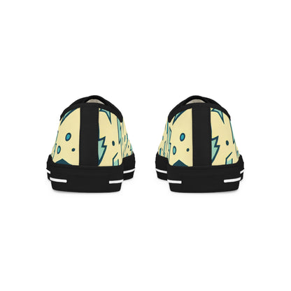 Stylish Bolt Stride Men's Lowtop Sneakers featuring an artistic Pop Art design with cream base and light blue lightning bolt accents by Printify, showcasing modern luxury and comfort.