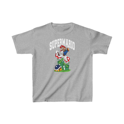 Unisex Kids Game Character Cotton T-Shirt Tee in Grey featuring iconic Super Mario design, perfect for stylish young gamers.