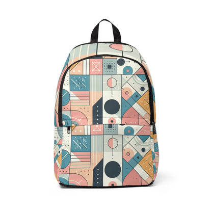 Fusion Flex Elite Pastel Geometric Backpack showcasing artistic modern design with pastel hues, crafted by Dazzling Dreams Studio for style-conscious individuals.