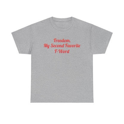 Luxurious My Second Favorite F Word Graphic T-Shirt in grey cotton with bold red text, perfect for casual sophistication.