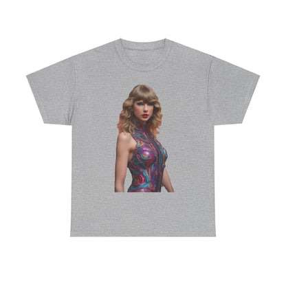 Swifties psychedelic Taylor Swift Heavy Cotton Tee in heather grey showcasing a stunning psychedelic print.