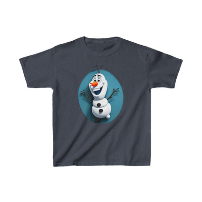 Kids Cute Frozen Olaf T-shirt Heavy Cotton Tee in navy blue adorned with the charming Olaf from Frozen, a luxurious fit for adventurous kids.