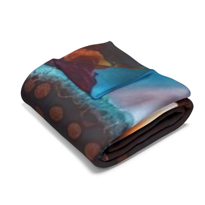 Luxurious Decorative and Warm Halloween Dia Del Muerte Arctic Fleece Blanket folded elegantly, showcasing its rich textures and vibrant colours.