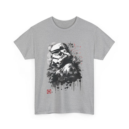 Front view of the luxurious Star Wars Stormtrooper Graphic T-Shirt in grey, featuring exquisite graphic artwork, ideal for stylish casual wear.