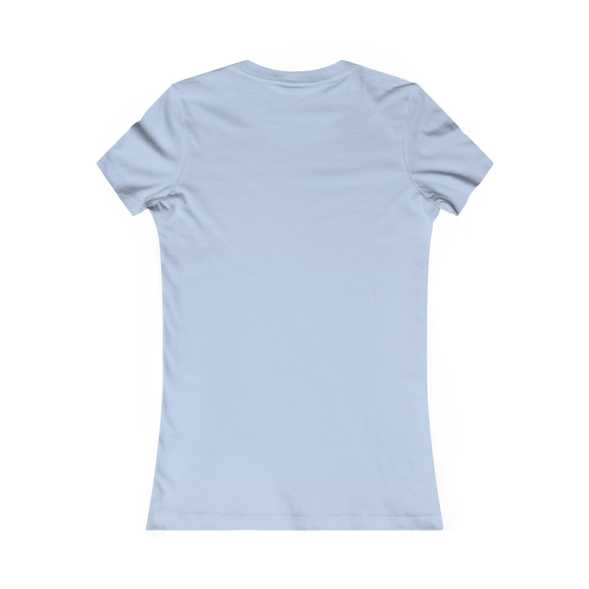 Elegant back view of a fitted women's t-shirt in light teal, showcasing its sleek silhouette and premium soft cotton fabric.