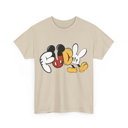 Mickey's Rebellion F**K Graphic T-Shirt in a sophisticated beige shade, blending nostalgia and audacity in a luxurious urban style.