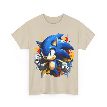 Front view of the Sonic The Hedgehog Unisex Graphic Tee - Vibrant Art Tee Featuring Iconic Hedgehog Design, displaying a dynamic and vibrant illustration of Sonic the Hedgehog.