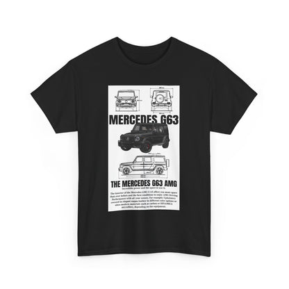 Chic Unisex Men's T-Shirt depicting Technical Drawing of Mercedes-AMG G63 Design, emphasising luxury automotive engineering.