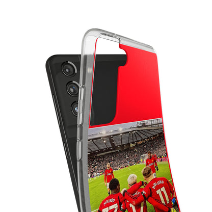 Luxurious Manchester United Mainoo Garnach Hojlund Soft Phone Case displayed elegantly on a smartphone, showcasing bold team colours and a vibrant design perfect for dedicated soccer fans.