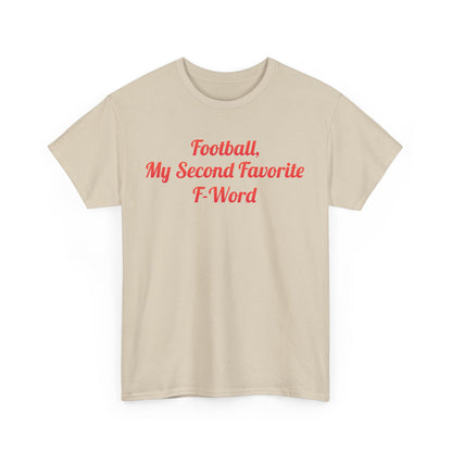 Front view of My Second Favorite F Word Graphic T-Shirt in beige, displaying the playful text design on luxurious cotton material.