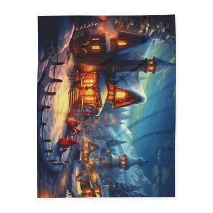 Stunning Decorative and Warm Christmas Arctic Fleece Blanket displaying a magical winter village scene, a perfect statement piece for your Christmas decor.