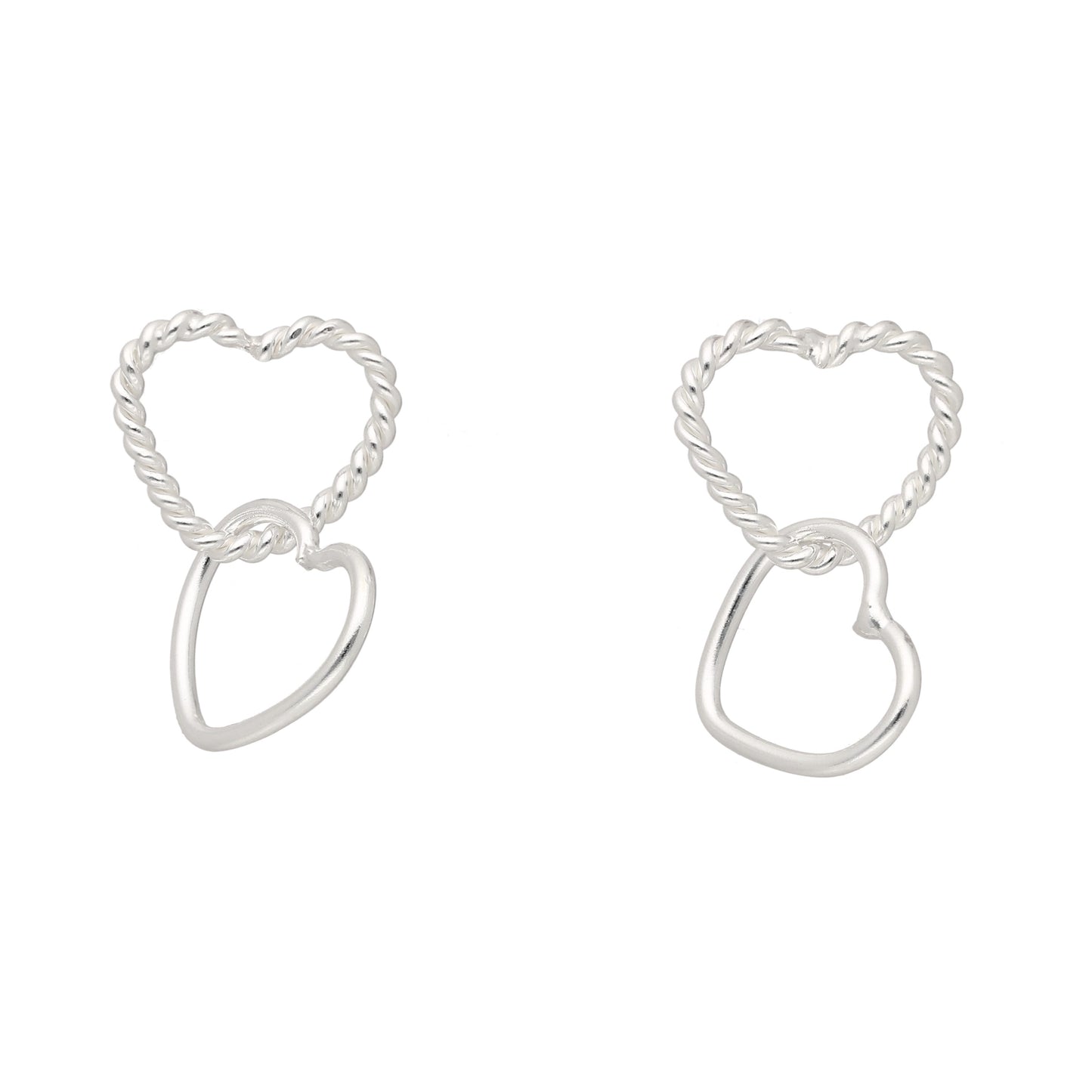 Textured heart chain sterling silver stud earrings