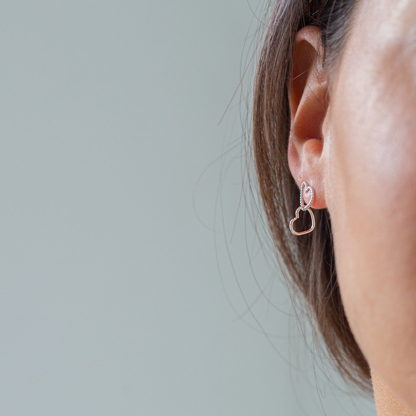 Textured heart chain sterling silver stud earrings