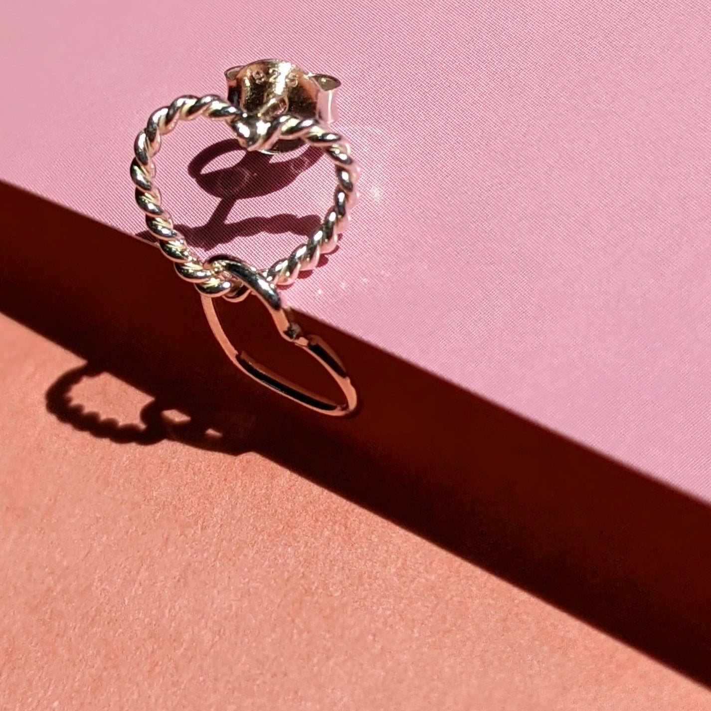 Textured heart chain sterling silver stud earrings
