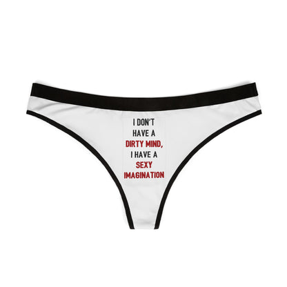 Elegant thong for women with a cheeky message, perfect for special gifts, showcasing a bold print that adds charm and allure.