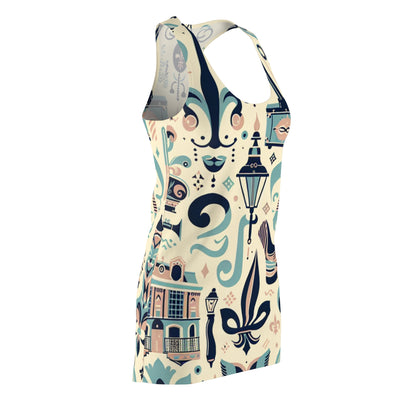 Fashionable Valentina Bellucci Racerback Dress by Dazzling Dreams Studio, capturing the essence of New Orleans with its elegant design and playful Mardi Gras elements.