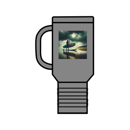 Elegant grey Fantasy Paddleboarding 40oz Insulated Stainless Steel Mug featuring a captivating paddleboarder design, ideal for refined hydration on-the-go.