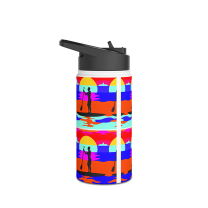 Stylish Fantasy Paddleboarding Stainless Steel Water Bottle with a traditional paddleboarding illustration, an essential accessory for discerning outdoor lovers.