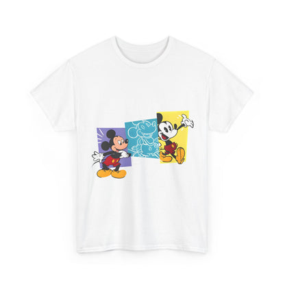 Stylish Unisex Mickey Mouse Graphic Tee featuring vibrant retro design with nostalgic illustrations of Mickey Mouse in intersecting rectangles, perfect for every occasion.