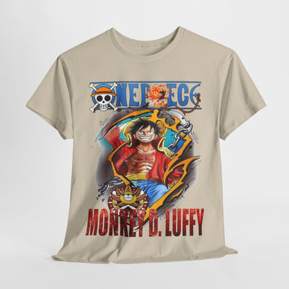 Luxury Monkey D. Luffy T-Shirt featuring a vibrant graphic design with the iconic 'ONE PIECE' logo, perfect for adventure seekers.