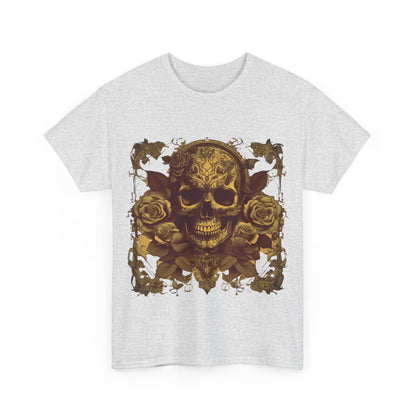 Skulls and Roses Cotton Tee featuring a striking skull and rose design, ideal for individuals who embrace alternative fashion.