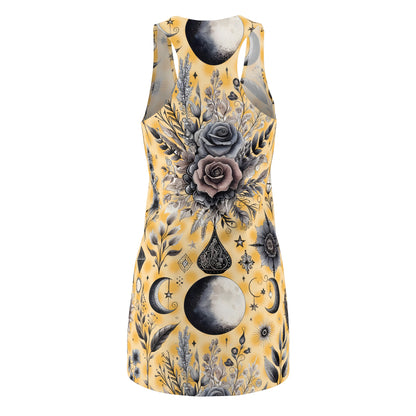 Back view of the Chic Women's Designer Racerback Dress with detailed floral motifs, designed for ultimate comfort and style on hot summer days.