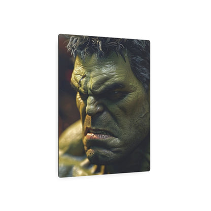 Marvel Hulk Metal Art Poster presenting a dramatic perspective of the Hulk’s imposing face, making it an exquisite centerpiece for any sophisticated room.