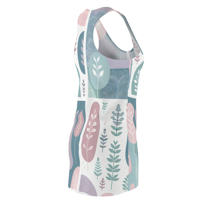Chic Racerback Dress in Pastel Colours with Tree Silhouettes by Dazzling Dreams Studio, showcasing soft pink, baby blue, mint green, and lavender with elegant tree silhouettes for a contemporary fashion statement.