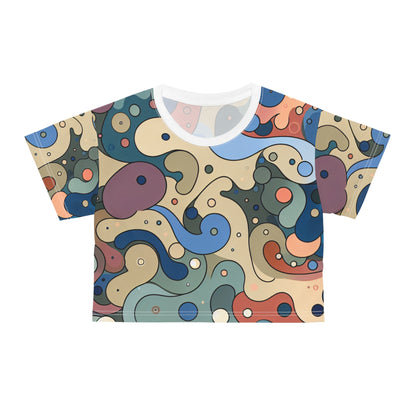 Vivienne Clairmont Stylish Crop Top by Dazzling Dreams Studio featuring a modern blob pattern in vibrant colours, designed for summer 2024 with luxurious silky soft polyester for ultimate comfort.