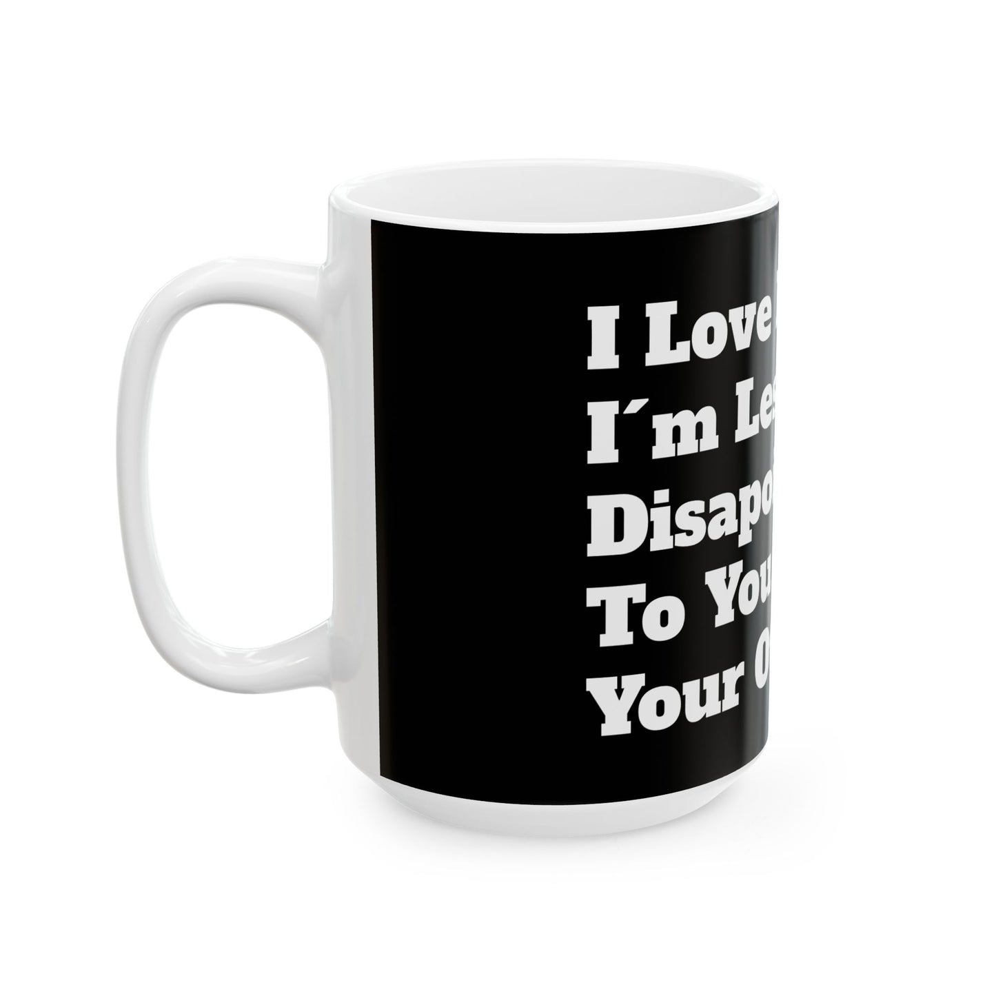 Inappropriate Slogan Ceramic Mug displayed in a humorous setting, ideal for Secret Santa gifts.