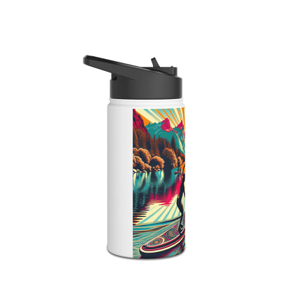 Fantasy Paddleboarding Stainless Steel Water Bottle showcasing a dynamic angled view with striking paddleboarding imagery, perfect for stylish hydration.