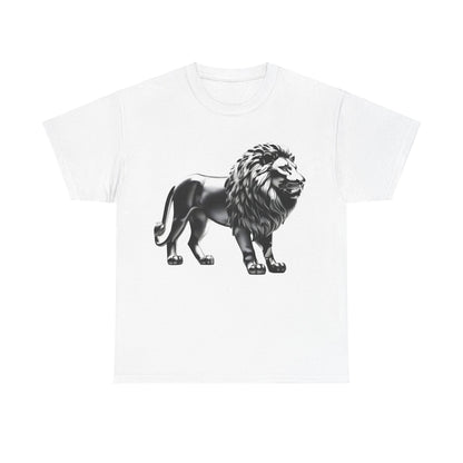 Elegant Silver Majestic Lion Graphic T-Shirt in white, showcasing a majestic silver lion graphic, perfect for luxe urban streetwear.