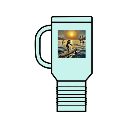 Stylish Fantasy Paddleboarding Insulated 40Oz Stainless Steel Travel Mug in mint green, featuring a whimsical paddleboarding graphic, perfect for outdoor enthusiasts.
