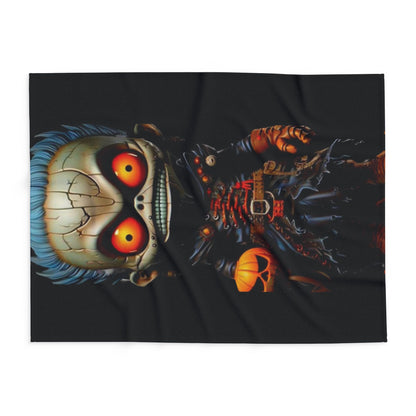 Artistic view of the Decorative and Warm Halloween Spooky Arctic Fleece Blanket featuring a hauntingly charming character, perfect for adding a unique touch to your festive decor.