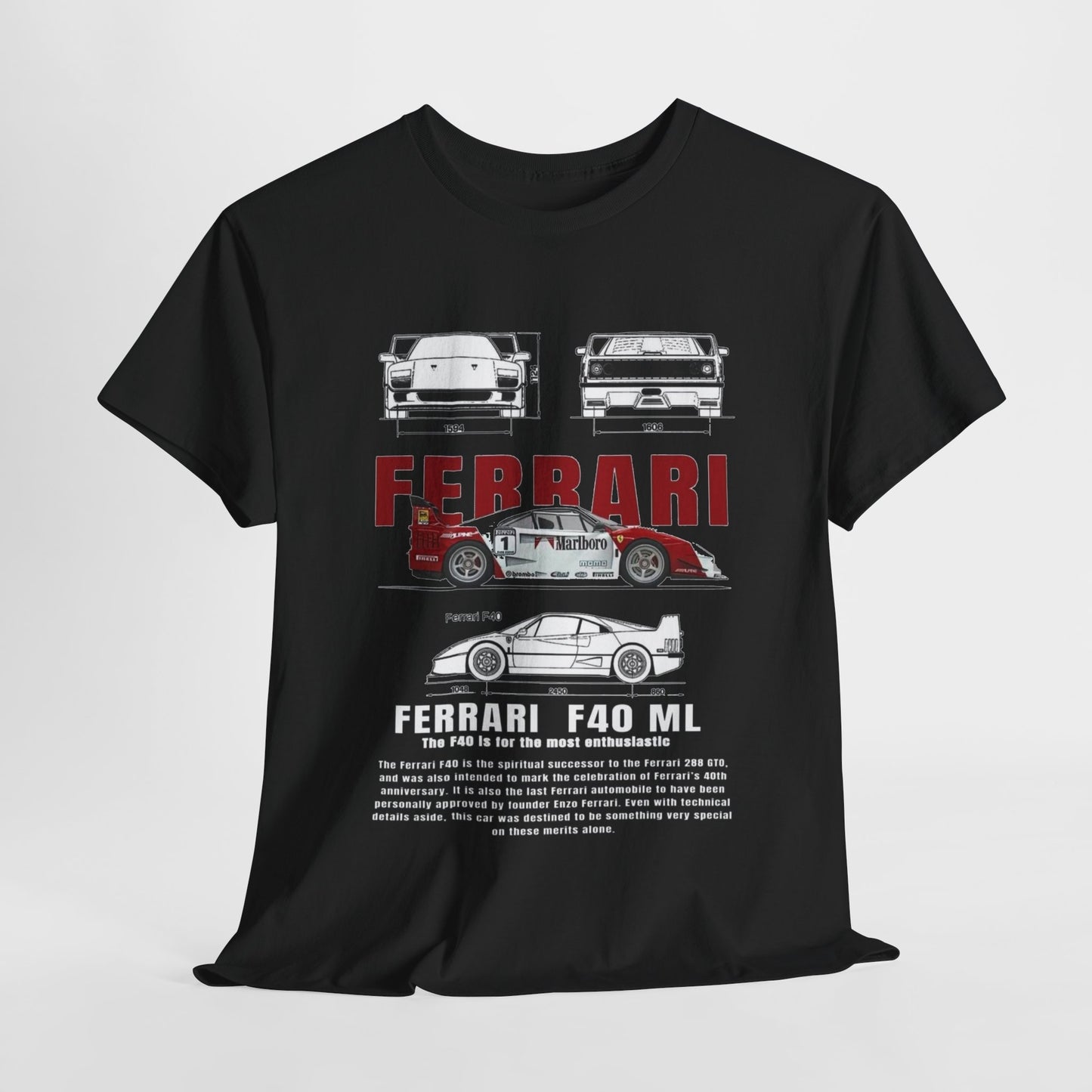 T-Shirt Ferrari F40 Marlboro Graphic Design Tee. Unisex Car Enthusiast Top Mens