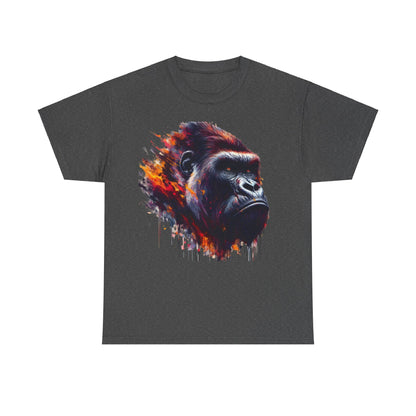 Harambe Masterpiece Graphic Unisex T-Shirt in dark heather grey showcasing a striking portrait of a gorilla, crafted in vibrant hues, ideal for art enthusiasts.