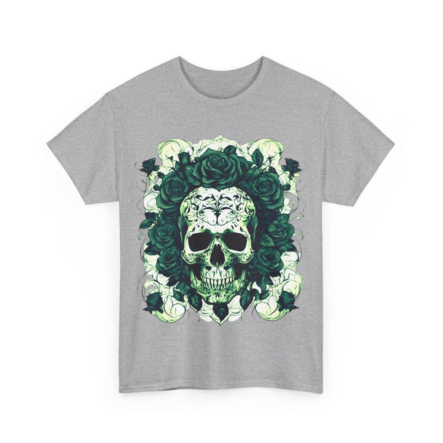 Skulls and Roses Cotton Tee, Unisex Graphic Shirt, 7 color choice