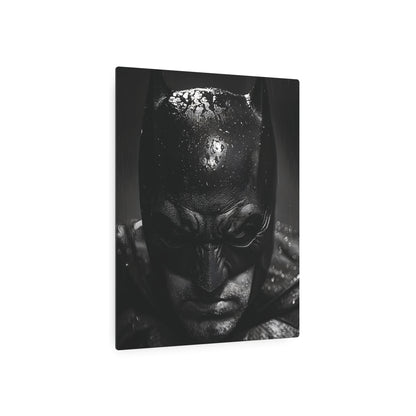 Batman Metal Art Poster displaying a striking image of Batman, perfect for elevating home or office decor with its premium matte aluminum quality and captivating design.