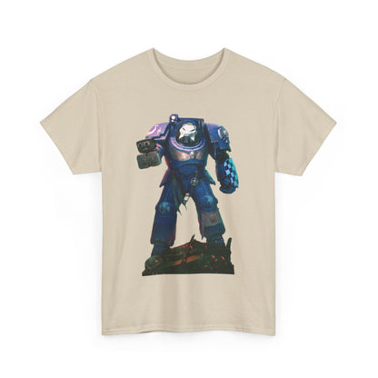 Chic unisex fashion shirt adorned with a vibrant illustration of a powerful space warrior, ideal for both casual outings and themed events.