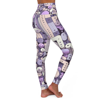 Model wearing Vivienne Starling High-Waisted Yoga Leggings in pastel purple abstract print by Dazzling Dreams Studio, demonstrating unparalleled comfort and chic active wear fashion.