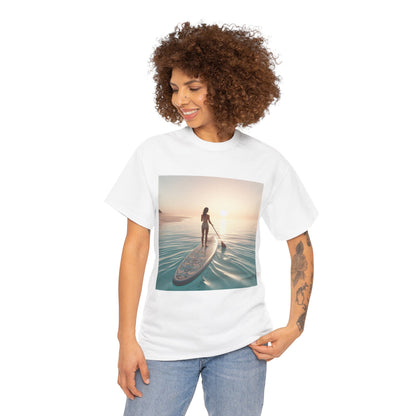 Dazzling Dreams Paddle Board T-Shirt available in various sizes, symbolising comfort and durability for adventurers who love the serenity of water activities.