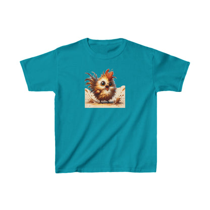 Luxury Child’s Unisex Cartoon Bird Graphic Cotton Tee in vibrant turquoise colour, featuring a charming cartoon bird design, perfect for young fashion enthusiasts.