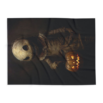 Artful display of the Decorative and Warm Halloween Spooky Arctic Fleece Blanket featuring a captivating Halloween character, perfect for seasonal luxury decor.