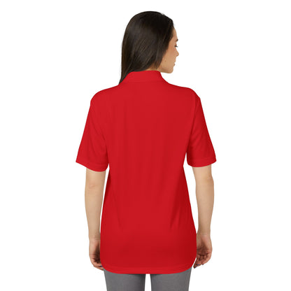 Back view of Adidas Unisex Performance Polo Shirt in red - Eco-Friendly 100% Recycled Polyester, highlighting its elegant construction.