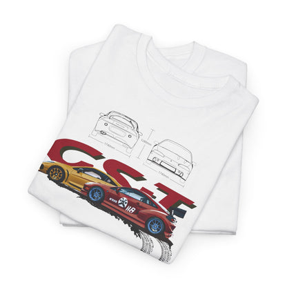 Luxurious Mitsubishi Eclipse GST graphic tee folded neatly, highlighting intricate car illustrations and bold lettering, ideal for style-conscious car lovers.
