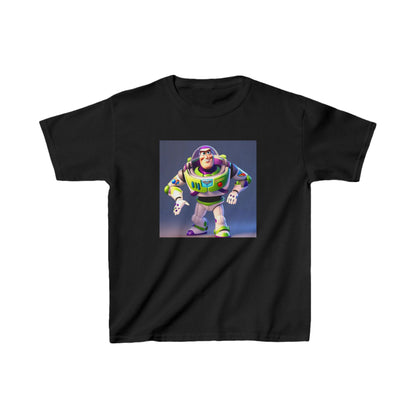 Kids Buzz Lightyear Heavy Cotton Tee in black, featuring a vibrant design of Buzz Lightyear, perfect for young adventurers.